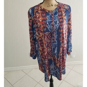 NYGARD XL blue red green white and black in great shape tunic‎ 3/4 sleeves